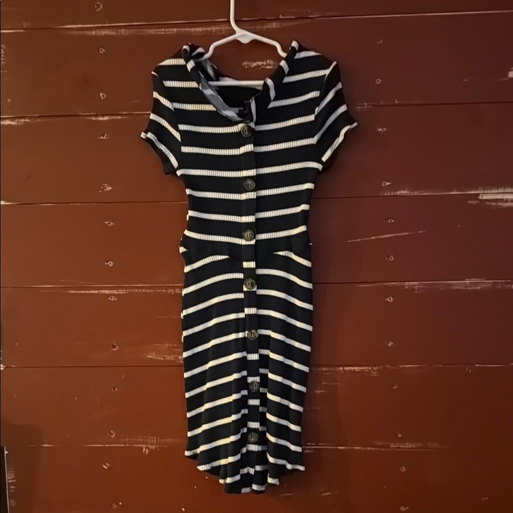 Black and White Striped Button-Up Dress